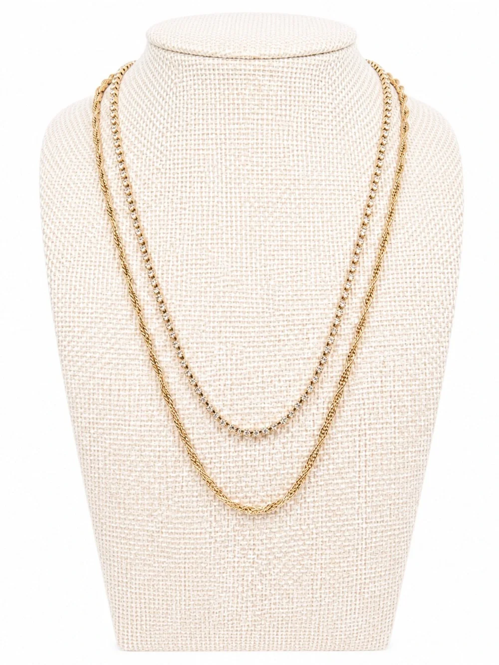 Layered Gold Chain Necklaces Crystal Accents Minimalist Classic Elegant Modern
